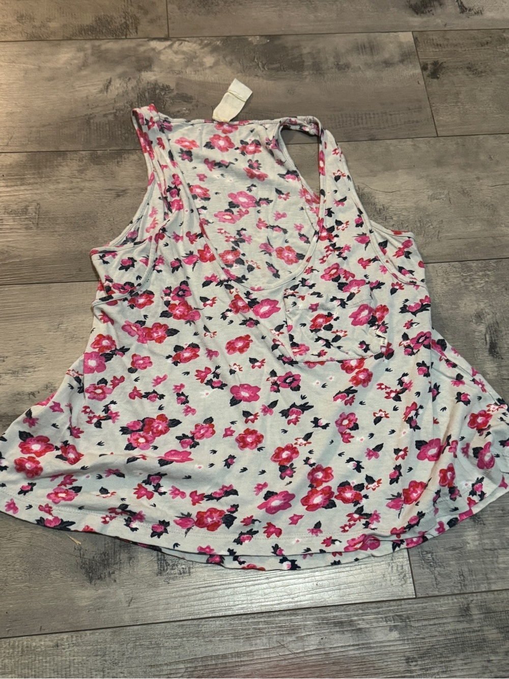 Billabong Light Grey & Pink Floral Racerback Tank with Pocket, Size Small